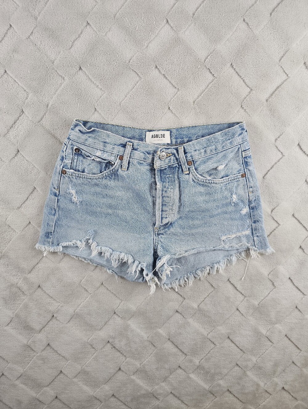 Agolde Parker Vintage Cut Off Short Womens 26 Light Wash Distressed Button Fly